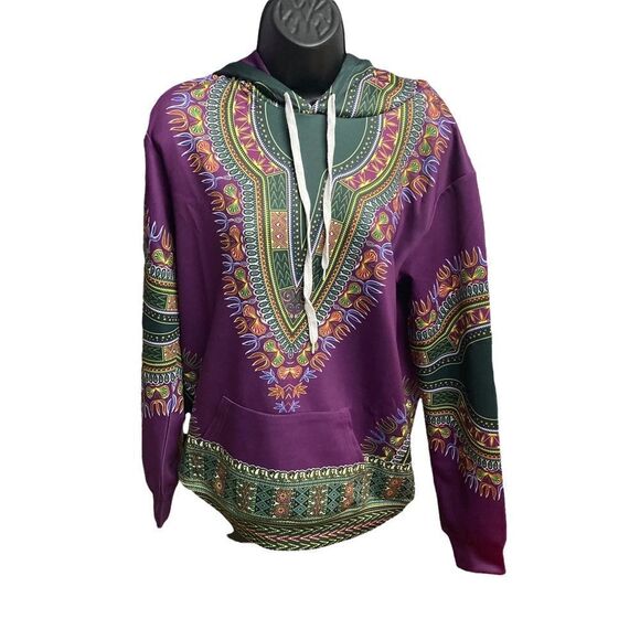 Unisex African Print Dashiki Hooded Pullover Size X-Small New Without Tags - Picture 1 of 9